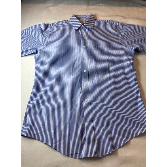 Brooks Brothers Mens Non-Iron Slim Fit Dress Shirt 16.5/34 Blue & White Striped - Picture 1 of 11